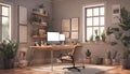 Cozy small home office interior - Generative Royalty Free Stock Photo