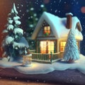 Cozy small house at snowy winter night, neural network generated art