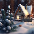 cozy small house at snowy winter night, neural network generated art