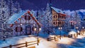 Snow covered alpine town at snowfall winter night Royalty Free Stock Photo
