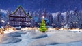 Cozy snowbound mountain town at Christmas night Royalty Free Stock Photo