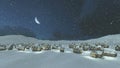 Cozy snowbound township at snowfall night