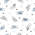 Cozy Snuggle Bear Dream Time Vector Seamless Pattern