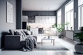 Cozy spacious studio apartment in light colors. Royalty Free Stock Photo