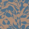Cozy spotted seamless pattern with blue tulips on beige.