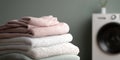 The cozy stack of soft towels in a modern laundry space. AI generated image Royalty Free Stock Photo