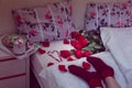 Breakfast in bed with red roses Royalty Free Stock Photo