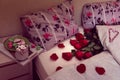 Breakfast in bed with red roses Royalty Free Stock Photo