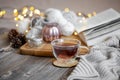 Cozy still life with tea and decorative items