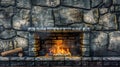 Cozy Stone Fireplace with Crackling Fire