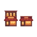 Cozy street cafe flat illustration. Two isolated cafe buildings