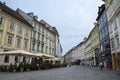 Cozy street with colorful buildings in the old town historic center of Ljubljana, capital of Slovenia Royalty Free Stock Photo