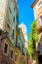 Cozy street in the old town Girona, Catalonia, Spain Royalty Free Stock Photo