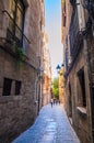 Cozy street in the old town Girona, Catalonia, Spain Royalty Free Stock Photo