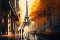 Cozy street of Paris with a view of the Eiffel Tower. AI generated