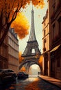 Cozy street of Paris with a view of the Eiffel Tower. AI generated