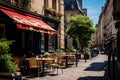 Cozy street with tables of cafe in Montmartre in Paris, France