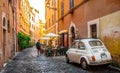 Cozy street in Trastevere, Rome, Europe.