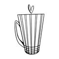 Cozy striped cups of tea. Kawaii cute outline doodle digital art. Print for stickers, cards, menus, posters, restaurants, cuisine,