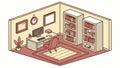 Cozy Study Room Isometric with Bookshelf and Desk, vector design Generative AI Royalty Free Stock Photo