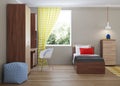 Cozy stylish bedroom designed for a teenager. Bright interior with bright accents. Royalty Free Stock Photo