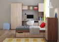 Cozy stylish bedroom designed for a teenager. Bright interior with bright accents. Royalty Free Stock Photo