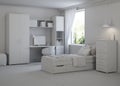 Cozy stylish bedroom designed for a teenager. Gray interior.