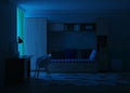 Cozy stylish room designed for a teenager. Night. Evening lighting. Royalty Free Stock Photo