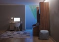 Cozy stylish room designed for a teenager. Night. Evening lighting. Royalty Free Stock Photo