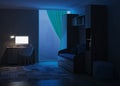 Cozy stylish room designed for a teenager. Night. Evening lighting. Royalty Free Stock Photo