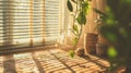 cozy summer warm room with sunlight and leafs shadows. Generative Ai Royalty Free Stock Photo
