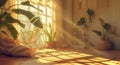 cozy summer warm room with sunlight and leafs shadows. Generative Ai Royalty Free Stock Photo