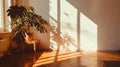 cozy summer warm room with sunlight and leafs shadows. Generative Ai Royalty Free Stock Photo