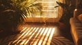cozy summer warm room with sunlight and leafs shadows. Generative Ai Royalty Free Stock Photo