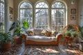 Cozy sunroom with panoramic windows in a Russian home Royalty Free Stock Photo