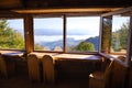 Cozy tea-house of Surya on Mount Pilipets in the Carpathians with a magnificent view of the mountains Royalty Free Stock Photo