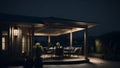 A cozy terrace with a garden at night. Royalty Free Stock Photo