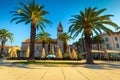 Cute street cafe in the town square, Trogir, Dalmatia, Croatia Royalty Free Stock Photo