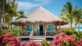 Cozy Turquoise Beachfront Bungalow: A Tropical Paradise Royalty Free Stock Photo