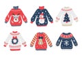 Cozy and ugly knitted sweaters christmas set Royalty Free Stock Photo