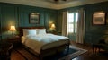 Cozy and Unmade Bed in Green Walled Bedroom