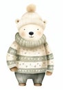 Cozy Up to Winter Savings: Striped White Bear in a Cheerful Swea