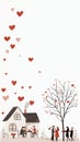 cozy Valentine Day scene with house, tree, and heart decorations Royalty Free Stock Photo