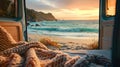 The cozy van beach scene.AI generated image Royalty Free Stock Photo