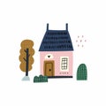 Cozy vector clipart isolated on background with cute house and flowers