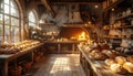 Cozy Vintage Bakery Interior with Warm Lighting and Fresh Baked Goods Display Royalty Free Stock Photo