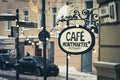 Cozy vintage Cafe Montmartre, restaurant or cafe in the old town of Vilnius, Lithuania