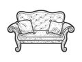 cozy vintage sofa with pillows sketch raster