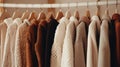 Cozy warm wardrobe, knitted cardigans hanging on a hanger in the closet Royalty Free Stock Photo