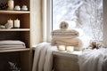 cozy wellness corner with plush towels and winter theme